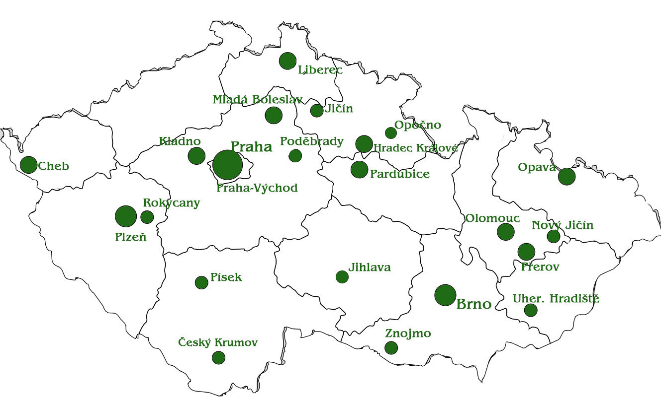 Mapa sokolnických středisek